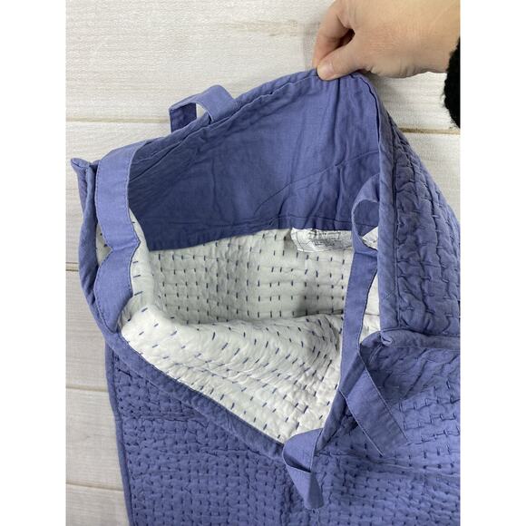 Pottery Barn Pick-Stitch Handcrafted Cotton Linen Quilted Pillow Std Sham Blue - Picture 10 of 14